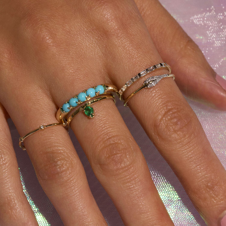 Details about  / Criss-Cross Pear Cut Emerald Gemstone 9K Yellow Gold Women Stackable Ring